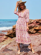 Oria Floral Tiered Tassel Maxi Dress Tangerine Fuchsia