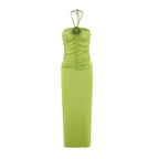 Flower Applique Long   Solid Party Maxi Dress