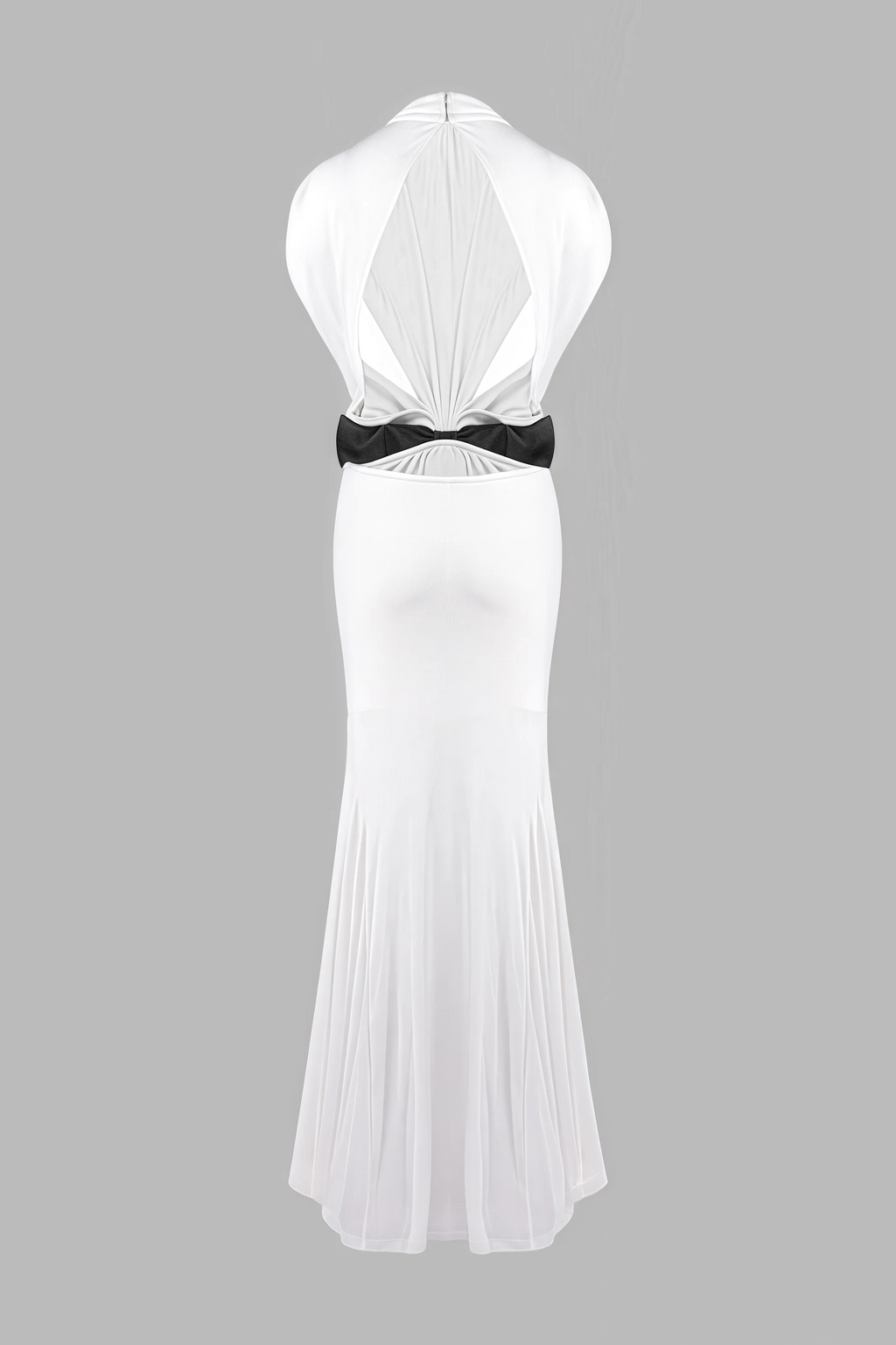 Gaelyra White Backless Satin Pleated Maxi Dress