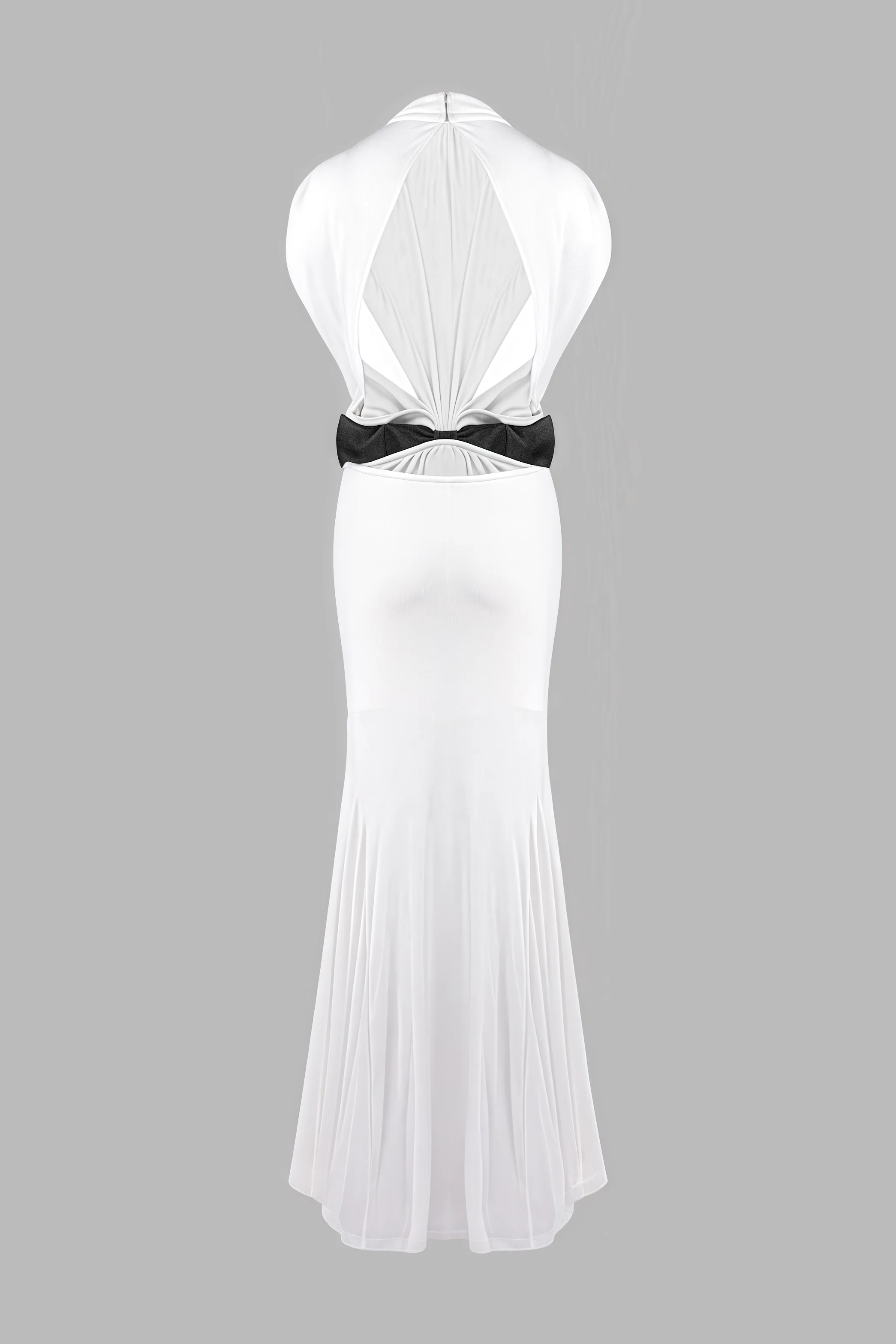 Gaelyra White Backless Satin Pleated Maxi Dress