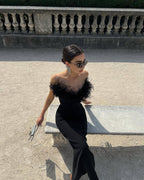 Ostrich Fur Tube Top Dress Bandage One Piece Dress