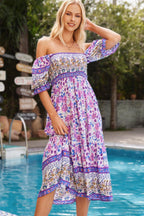 Valen Printed Off The Shoulder Maxi Dress Pink