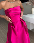 Luxurious Poise Satin Spliced mesh Polka-dot Fabric Off Shoulder Formal Maxi Dress