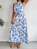 Sure Thing Floral Chiffon Halter Maxi Dress Blue FINAL
