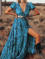 DressBetty - Print V-Neck Bohemian Holiday Dress