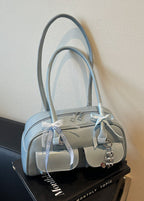Violetta – Patent Shoulder Bag with Double Pocket & Ribbon Charms