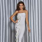 Dress High Grade Socialite Refined Rhinestone Tube Top Floral Dress