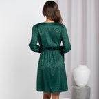 Mazy Pocketed Floral Keyhole Dress Hunter Green