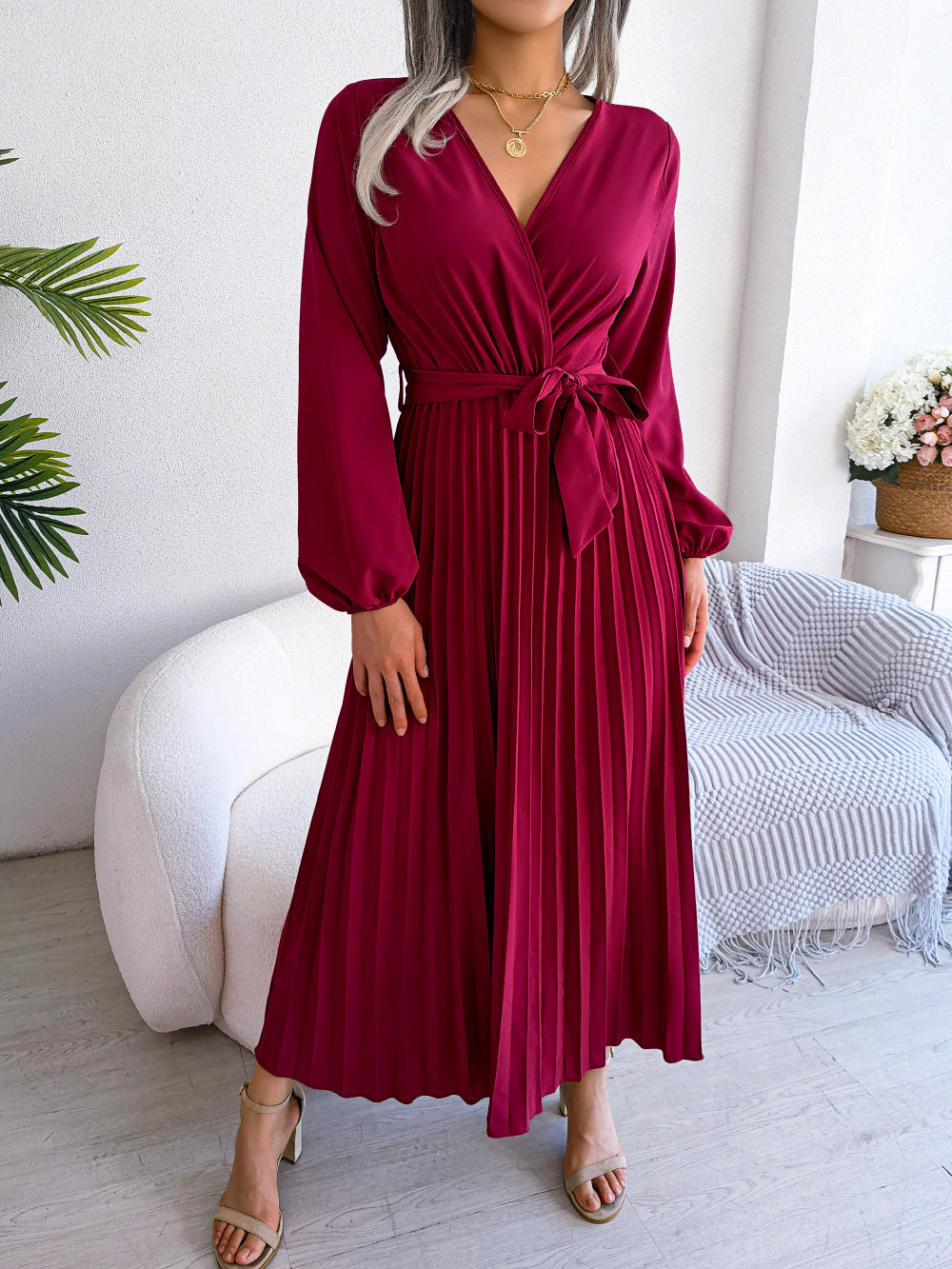 Cross Vneck Long Sleeve Dress