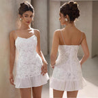 Zoe Aesthetic Women's Floral Design Mini Dress with Spaghetti Straps and Ruffle Hem Elevated Occasion Wear