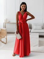 Anita Chic Women's Solid V Neck Long Dress Statement Occasion Edit