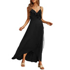 Evanne Pocketed Halter Maxi Dress Black