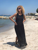 Yuka Crochet Cover Up Midi Dress Black