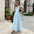 Cotton Waist V-Veck Tie-Down Dress