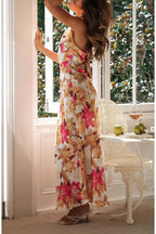 Happier Now Satin Floral Halter Maxi Dress