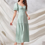 Rye Puff Sleeve Gingham Midi Dress Hunter Green