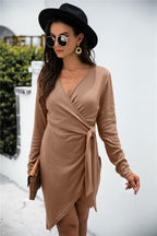 Gabriella Ribbed Twist Dress Camel