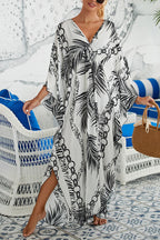 Simple Unique Printed Pleated Front Slit Cover Up