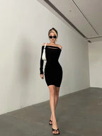 Victory Ribbed Off The Shoulder Midi Dress Black