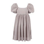 Cute Puff Sleeve Square Neck Linen Babydoll Mini Dress - Khaki