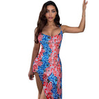 Elena Exclusive Women's Asymmetrical Summer Dress with Floral Pattern and Spaghetti Straps Boutique Collection