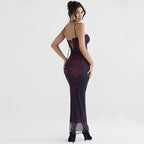 Printing Slip Slim Fit Backless Sheath Fishtail Dress Long Evening Dress
