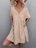 Goodness Cotton Pocketed Babydoll Dress Khaki