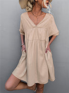 Goodness Cotton Pocketed Babydoll Dress Khaki