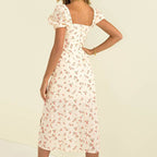 Frida Minimalist Women's Floral Print Puff Sleeve Midi Dress Premium Wardrobe Essential