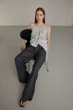 Black Wide-Leg High-Waist Trousers