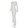 Solid Color Woolen Dress Long Sleeve U Collar Slim Fit Dress
