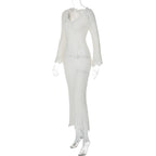 Solid Color Woolen Dress Long Sleeve U Collar Slim Fit Dress