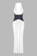 Sarads Deep V White Denim Maxi Dress