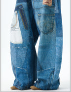 Patchwork Wide Leg Denim Jeans