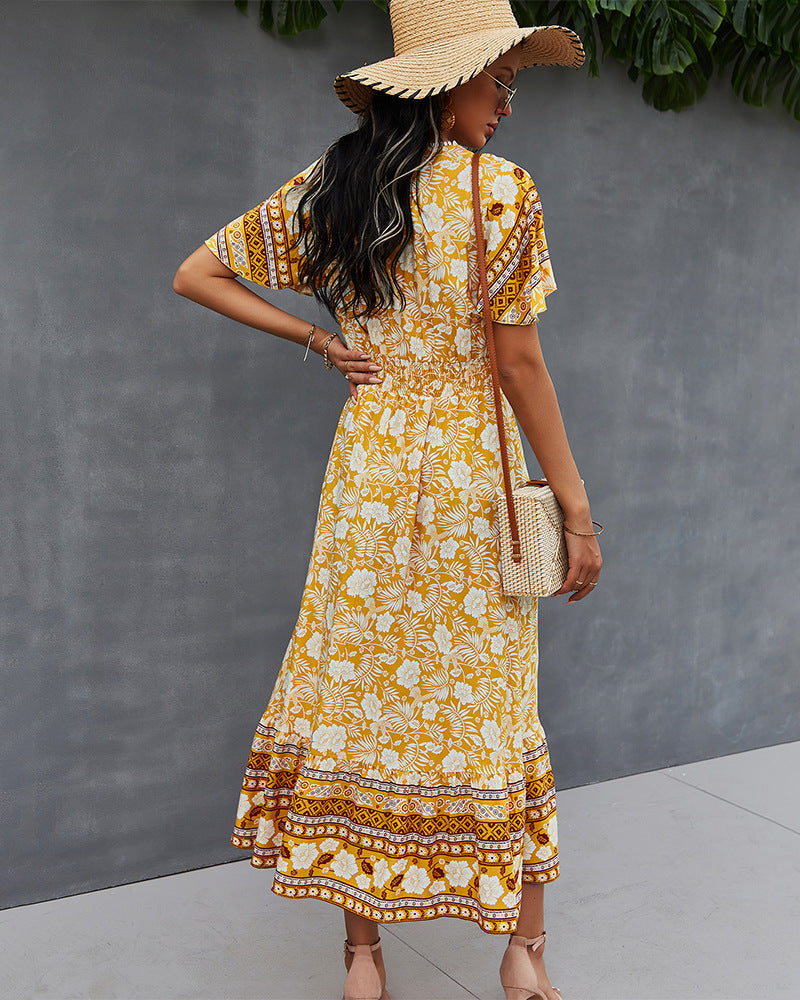 Nadine Floral Smocked Maxi Dress Mustard