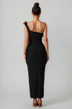 Omi One Shoulder Flowers Bandage Midi Dress