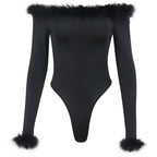 Sexy Slim Hairy One-shoulder Long-sleeved bodysuit
