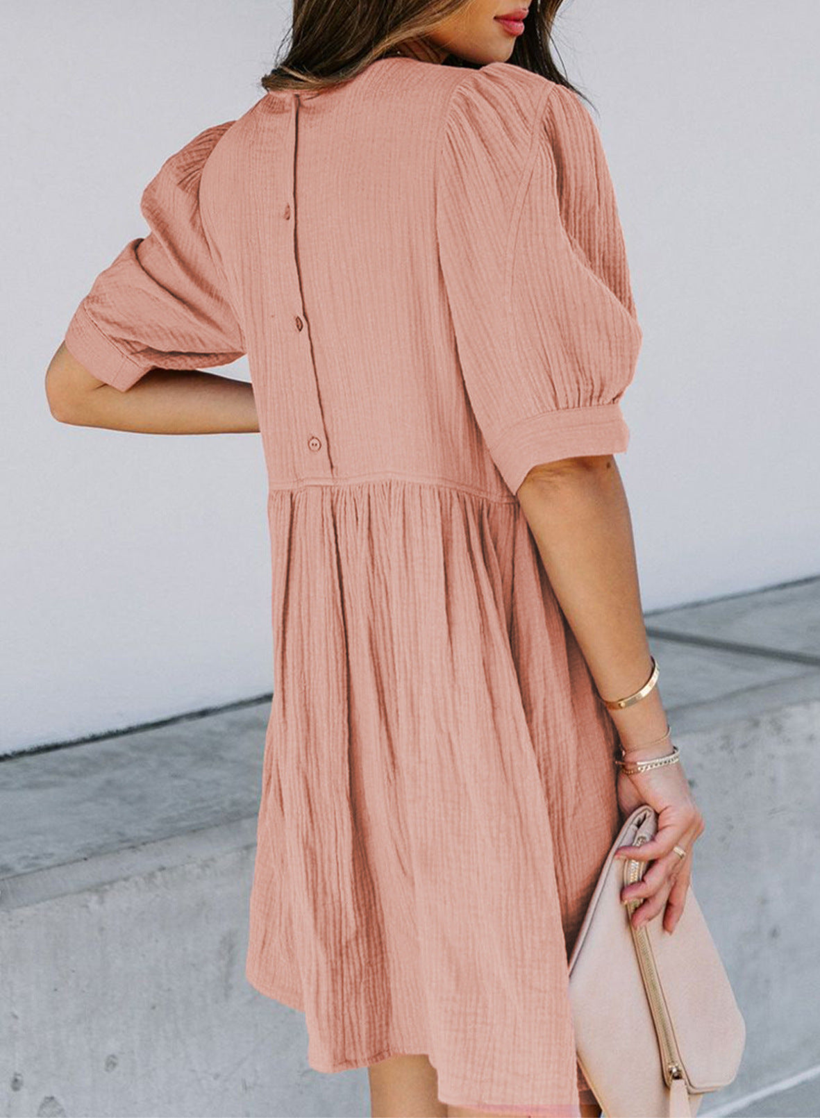Marketa Puff Sleeve Babydoll Dress Orange
