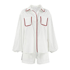 Fashionable White Cotton Modern Chic Comfortable ColorBlock Stylish Fall Suit