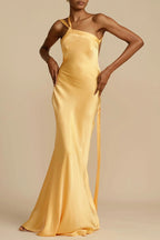 Spring and summer new party oblique shoulder slim dress INS casual elegant party fashion satin dress