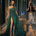 Off-Shoulder Slit Sequined Halter Dress