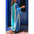 Song of The Vagabond Tie-dye Print Open Front Tassel Duster Cover-up