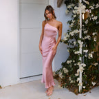 Hip Dress High Waist One Shoulder Solid Color Maxi Dress