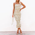 Kristy Floral Smocked Ruffle Midi Dress Taupe