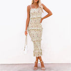 Kristy Floral Smocked Ruffle Midi Dress Taupe
