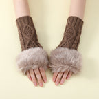 Faux Fur Knit Diamond Pattern Gloves