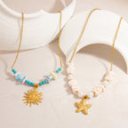 Stainless Steel Natural Stone Pearl Starfish Sun NeckLace