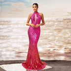 Round Neck Off-Shoulder Slim Fit Hip Sequin Dress