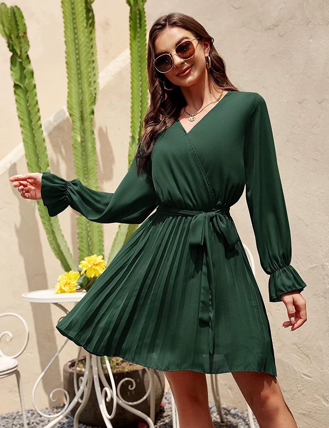 Slow Dance Satin Wrap Dress Hunter Green