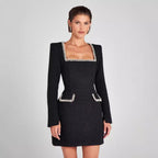 Elegant Slim Fit Slimming U Neck Long Sleeved Beaded Classic Dress Women